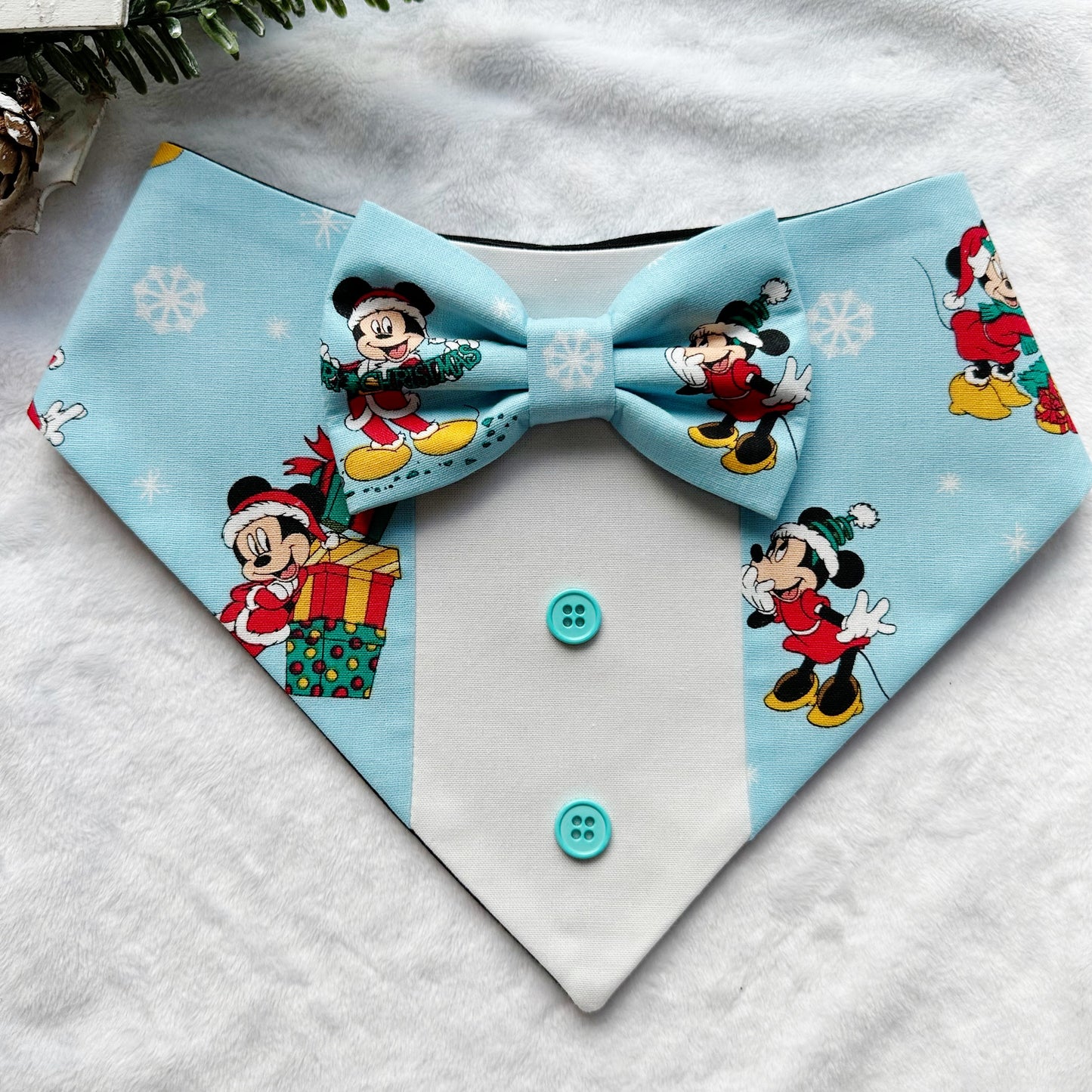 Christmas Soft Blue Dog Tuxedo Bandana