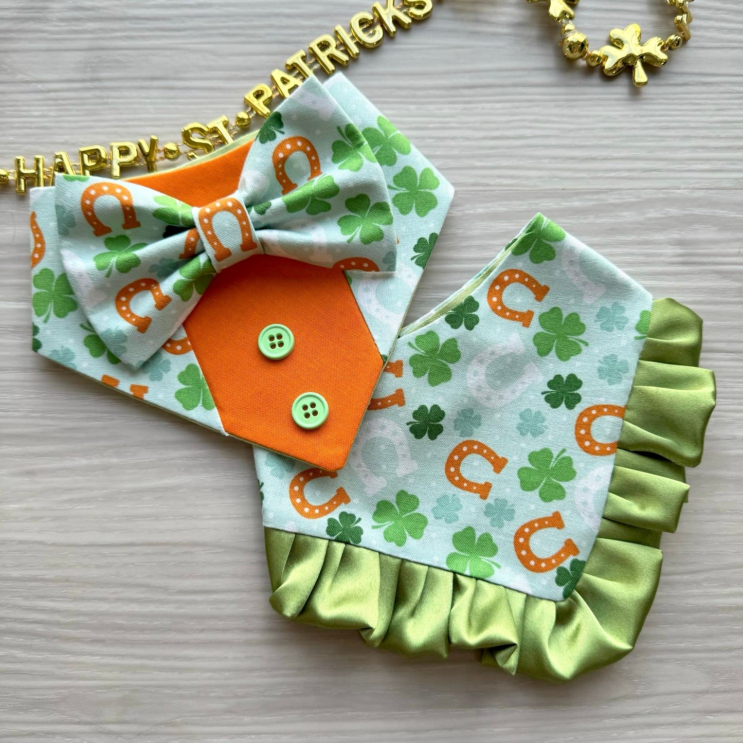 St. Patrick Dog Tuxedo Bandana, Horseshoes orange