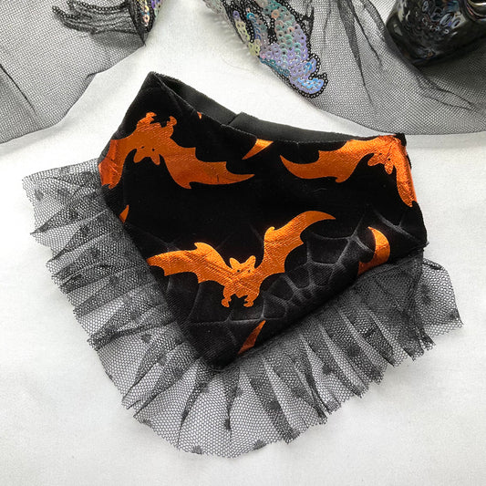 Orange Bat with ruffle Halloween Dog Bandana