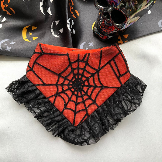 Orange Spider web with ruffle Halloween Dog Bandana