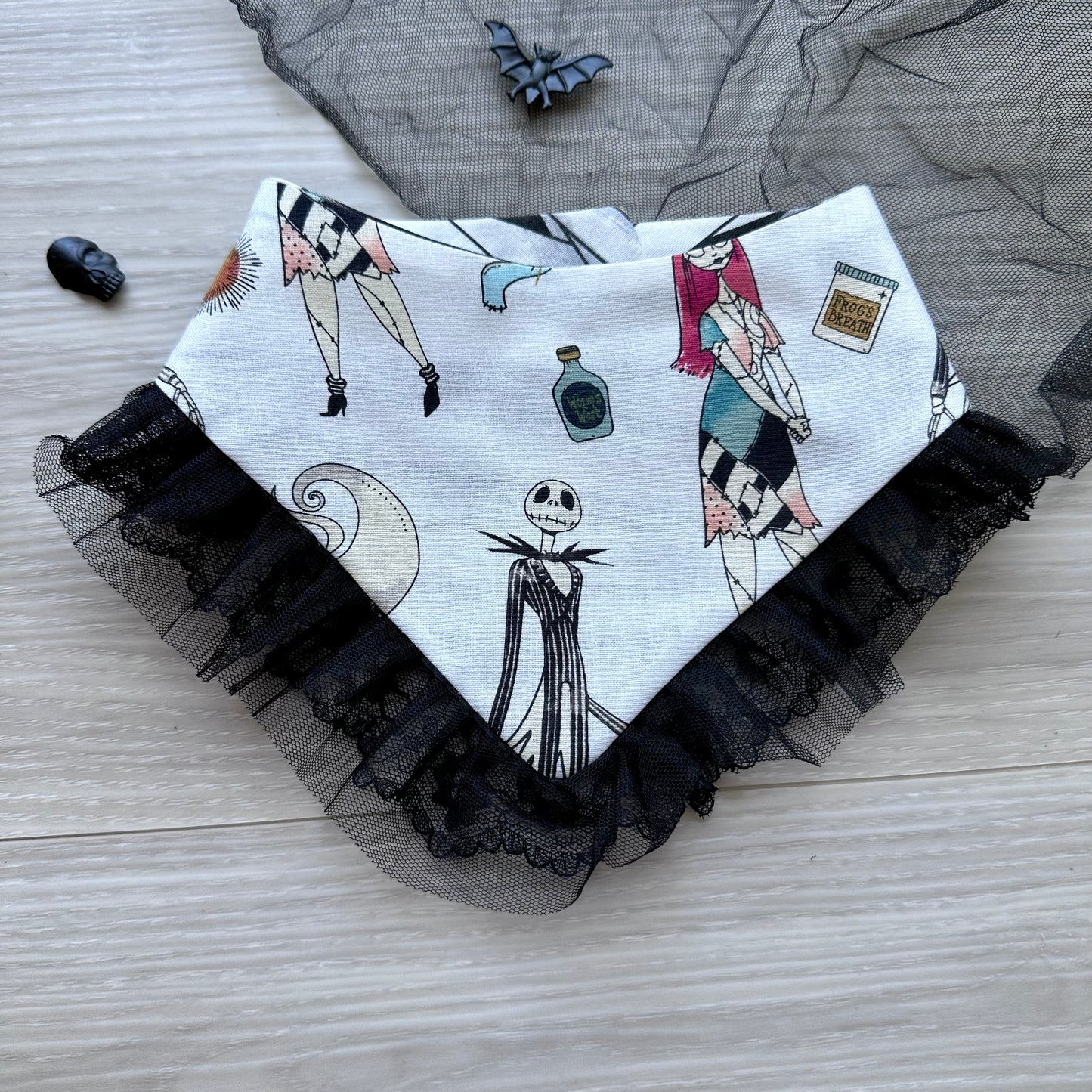 Creepie Ghost with white Ruffles Halloween Dog Bandana