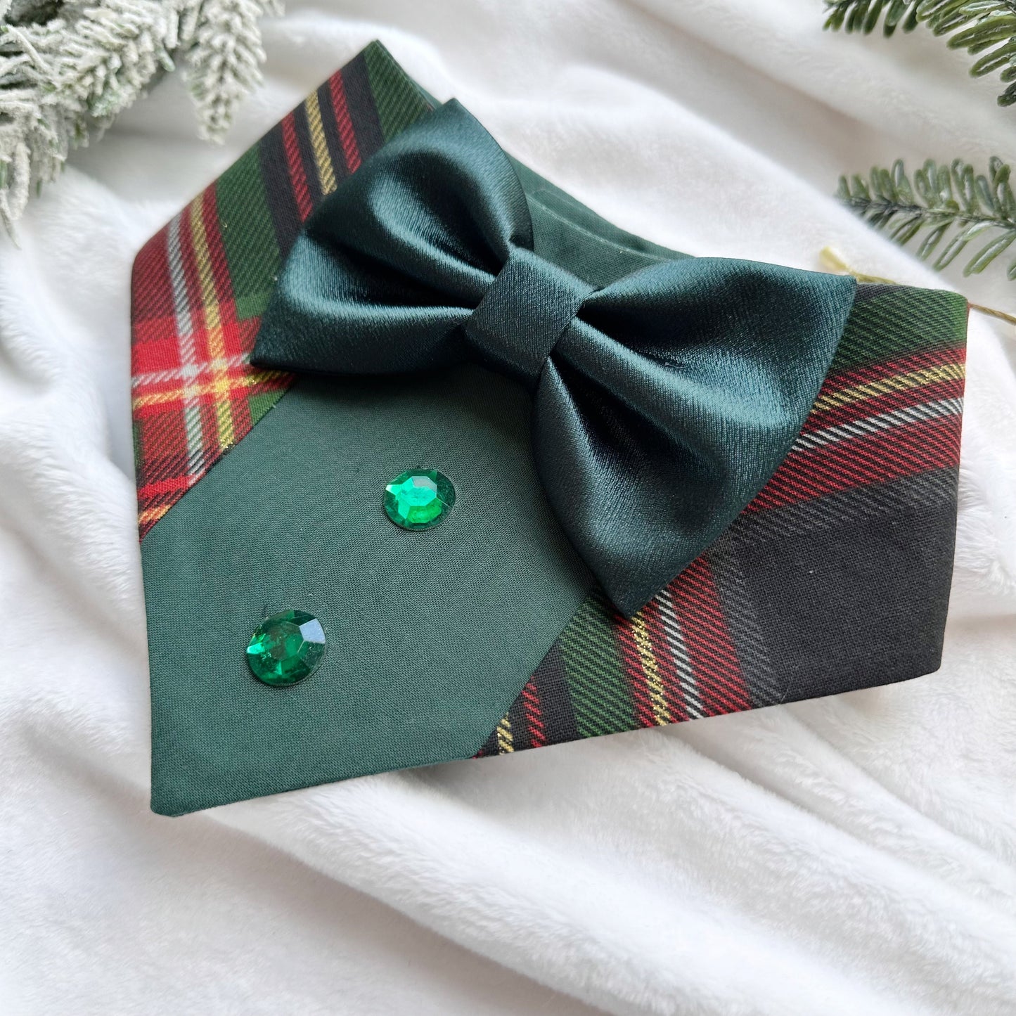 Christmas Green Plaid Dog Tuxedo Bandana