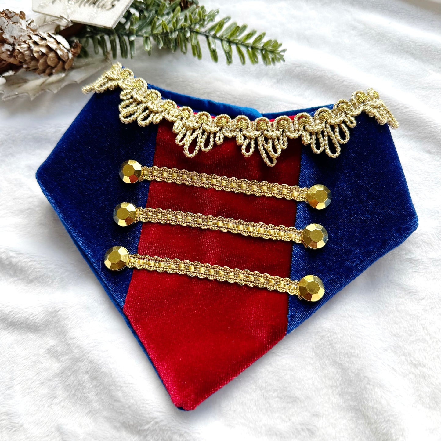 Blue Nutcracker Dog Bandana, Velvet Christmas dog bandana