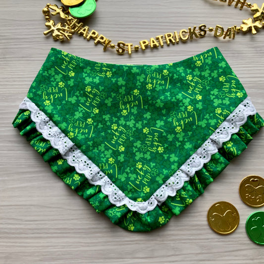 St. Patricks Dog bandana with ruffles,Lucky pup