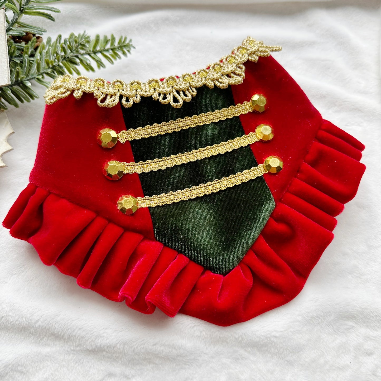 Red Nutcracker Velvet Ruffle, christmas Dog Bandana