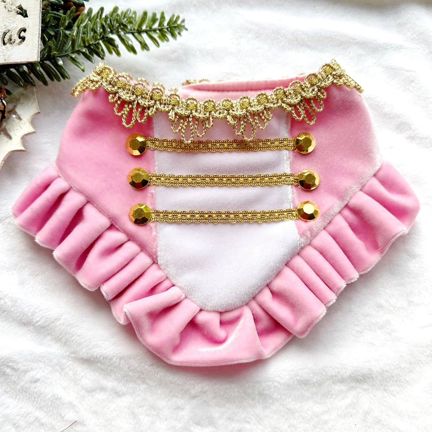 Pink Nutcracker Velvet Ruffle, christmas Dog Bandana