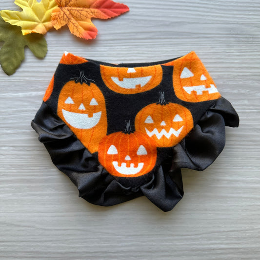 Creepy Pumpkin with black ruffle, Halloween Dog Bandana