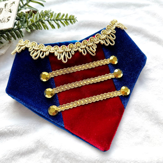 Blue Nutcracker Dog Bandana, Velvet Christmas dog bandana