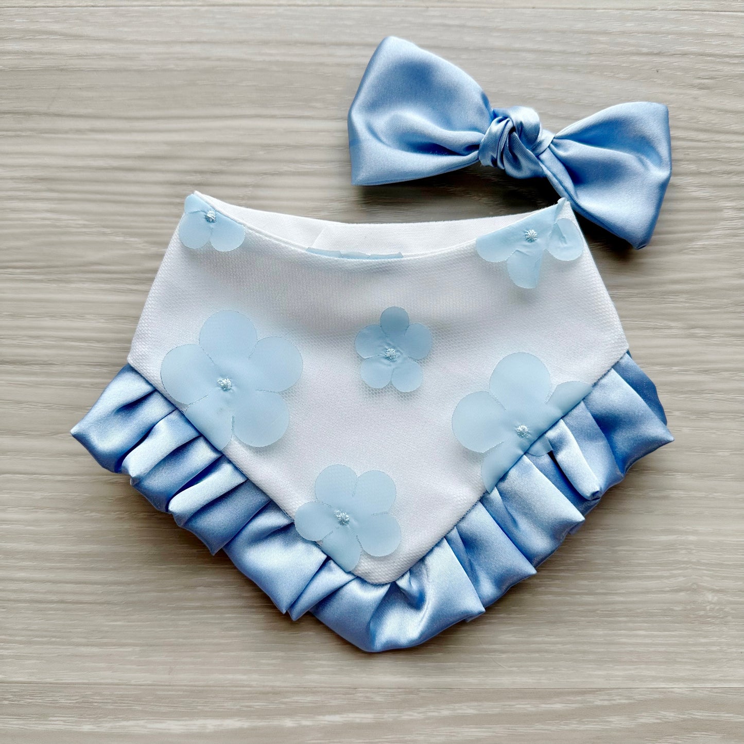 Spring Dog bandana with ruffles, Light Blue Floral