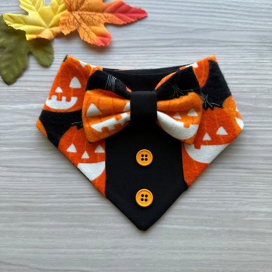 Creepy Pumpkin Dog Tuxedo, Halloween Dog Bandana