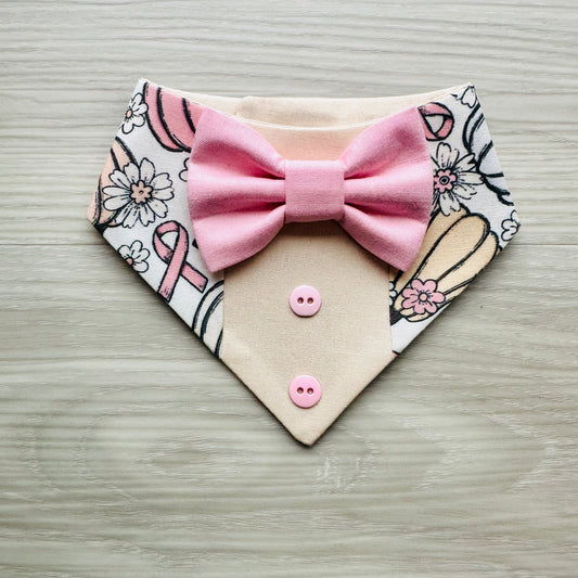 Breast Cancer Awareness Tuxedo dog bandana