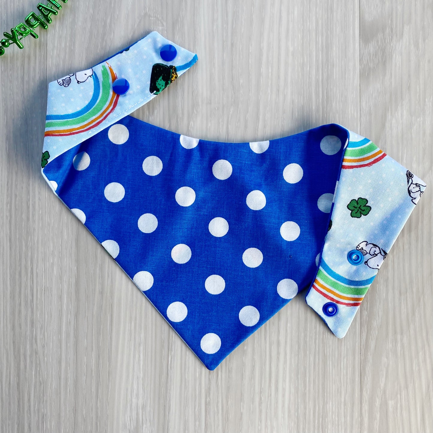 St. Patrick Dog Bandana, Rainbow blue polka dot