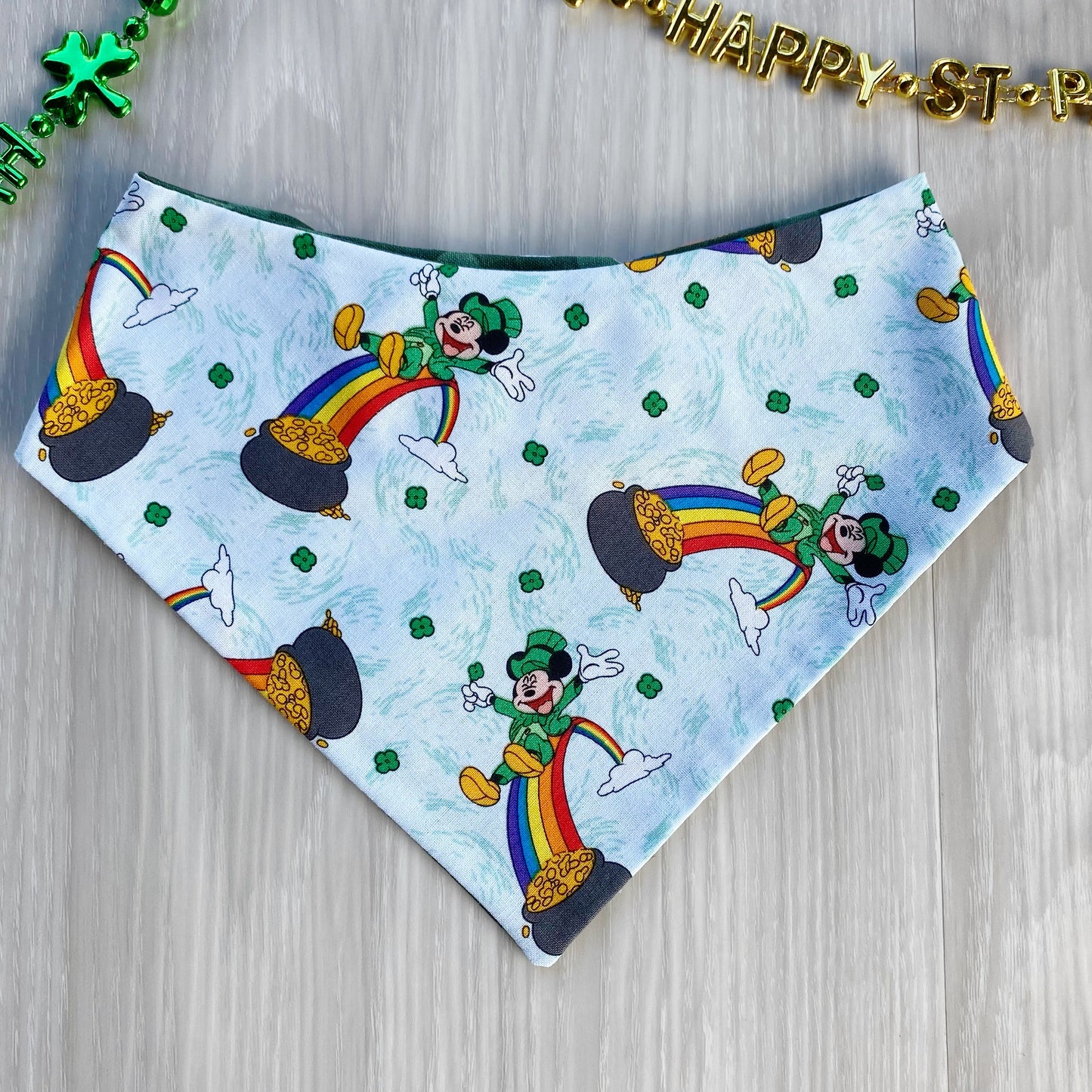 St. Patrick Dog Bandana, Rainbow blue polka dot