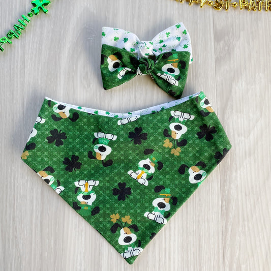 St. Patrick Dog Bandana, Doggy and Clovers