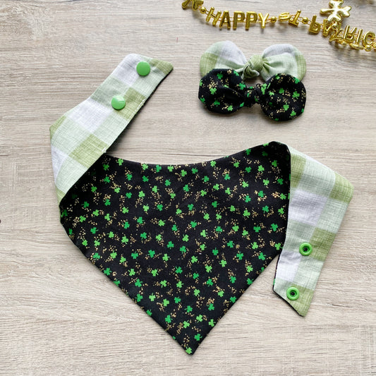 St. Patrick Dog Bandana, Black and green plaid