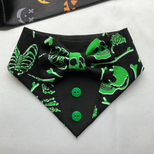 Green skeleton Dog Tuxedo, Halloween Dog Bandana