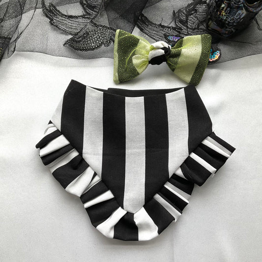 Beetle Juice with ruffle Halloween Dog Bandana