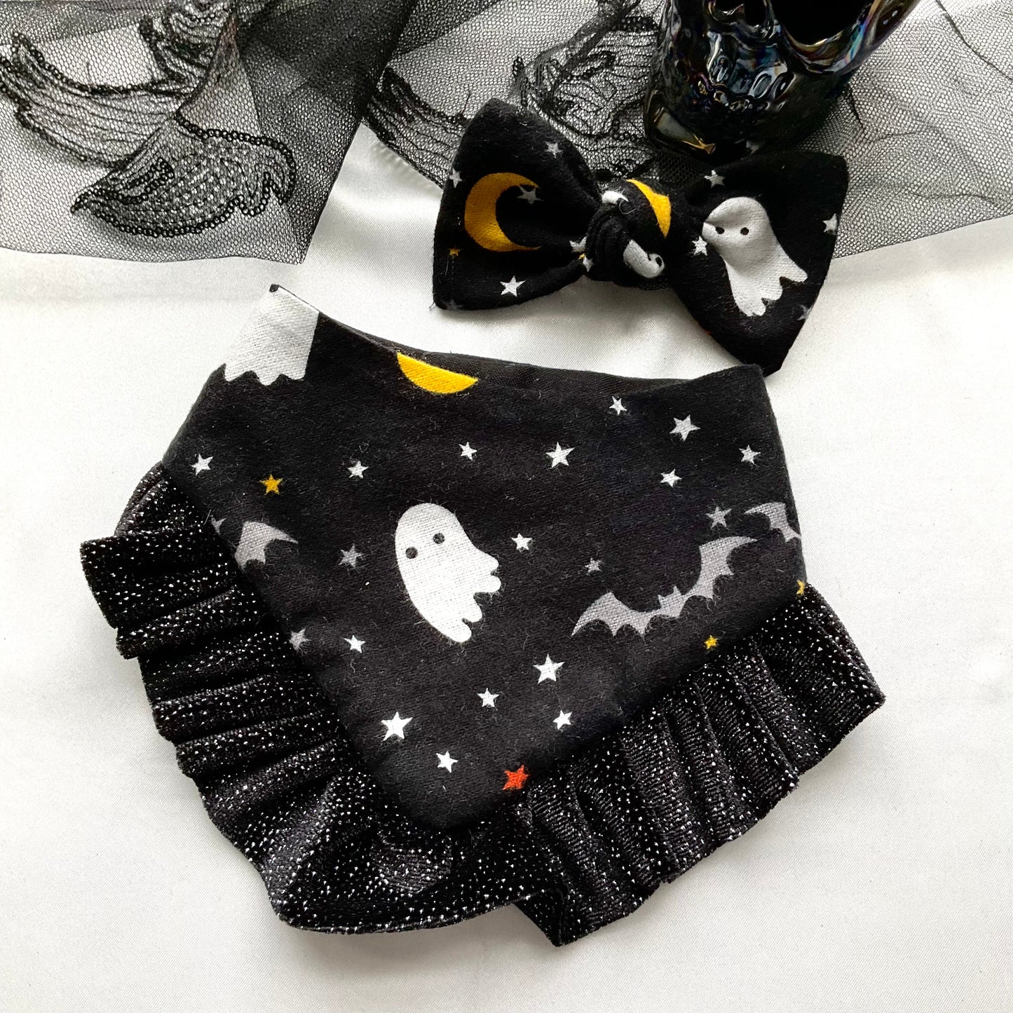 Galactic Ghost with ruffle Halloween Dog Bandana