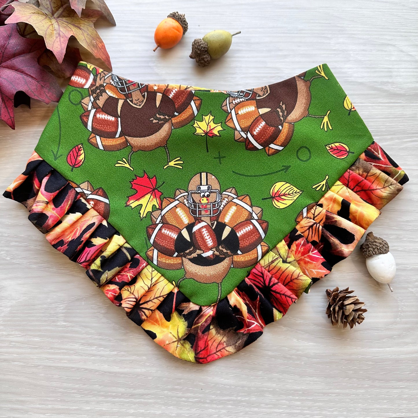 Thanksgiving Football Dog Bandana with Ruffle