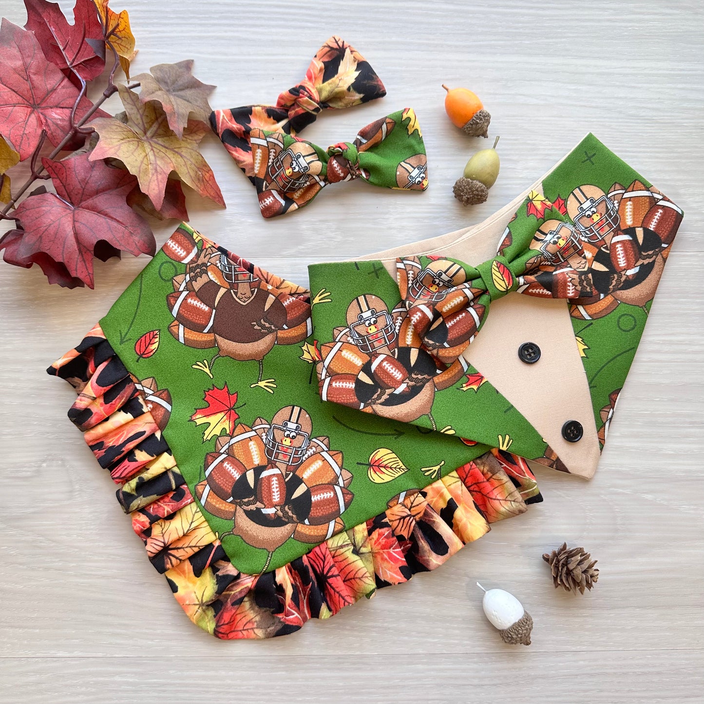 Thanksgiving Football Dog Bandana with Ruffle