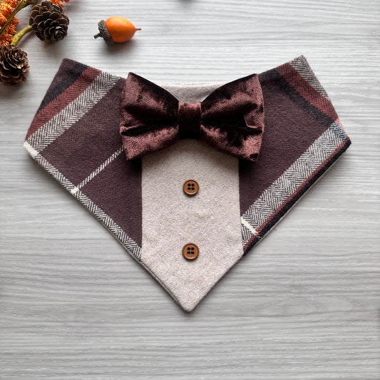 Brown Plaid Dog Tuxedo Bandana