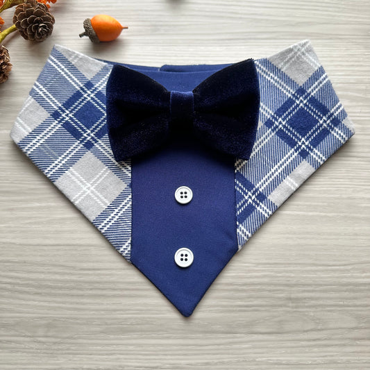 Blue Plaid Dog Tuxedo Bandana