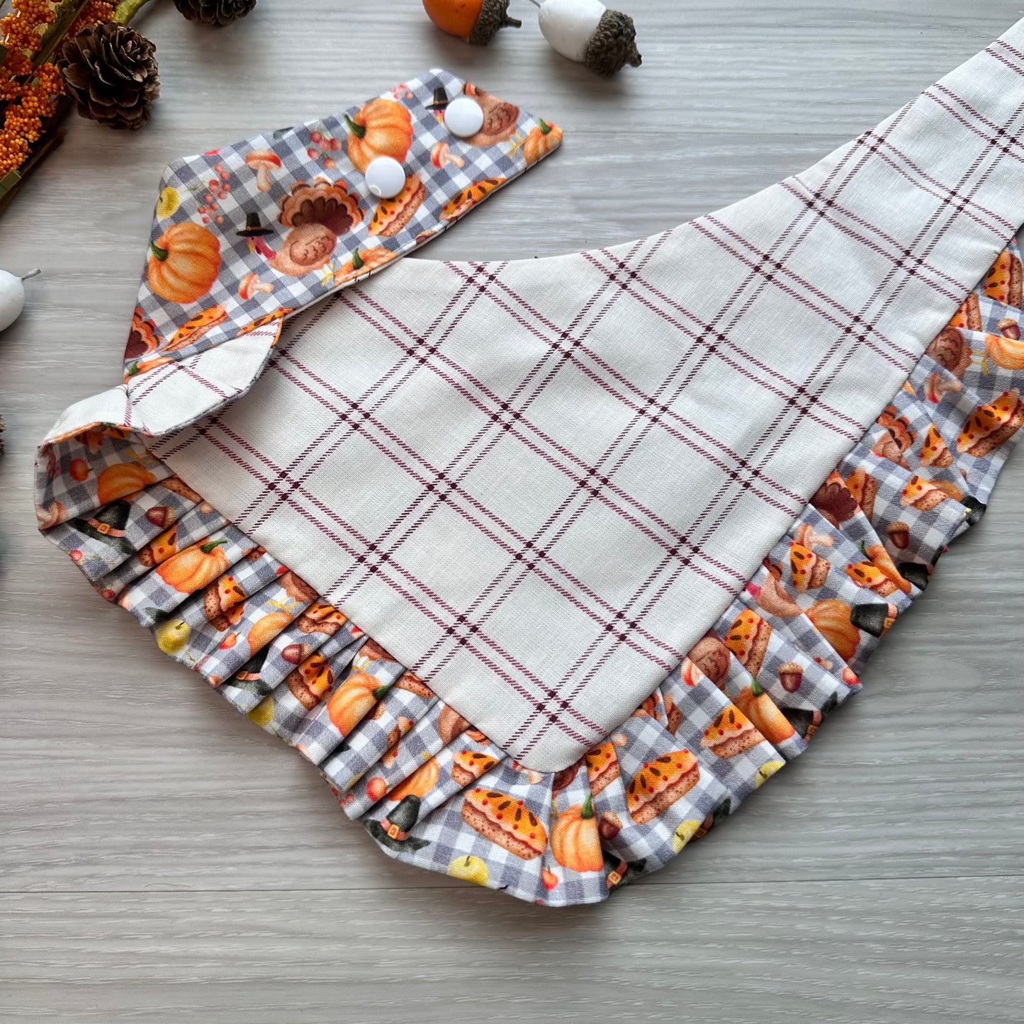 Pies and Turkey Fall Dog Bandana with Ruffle