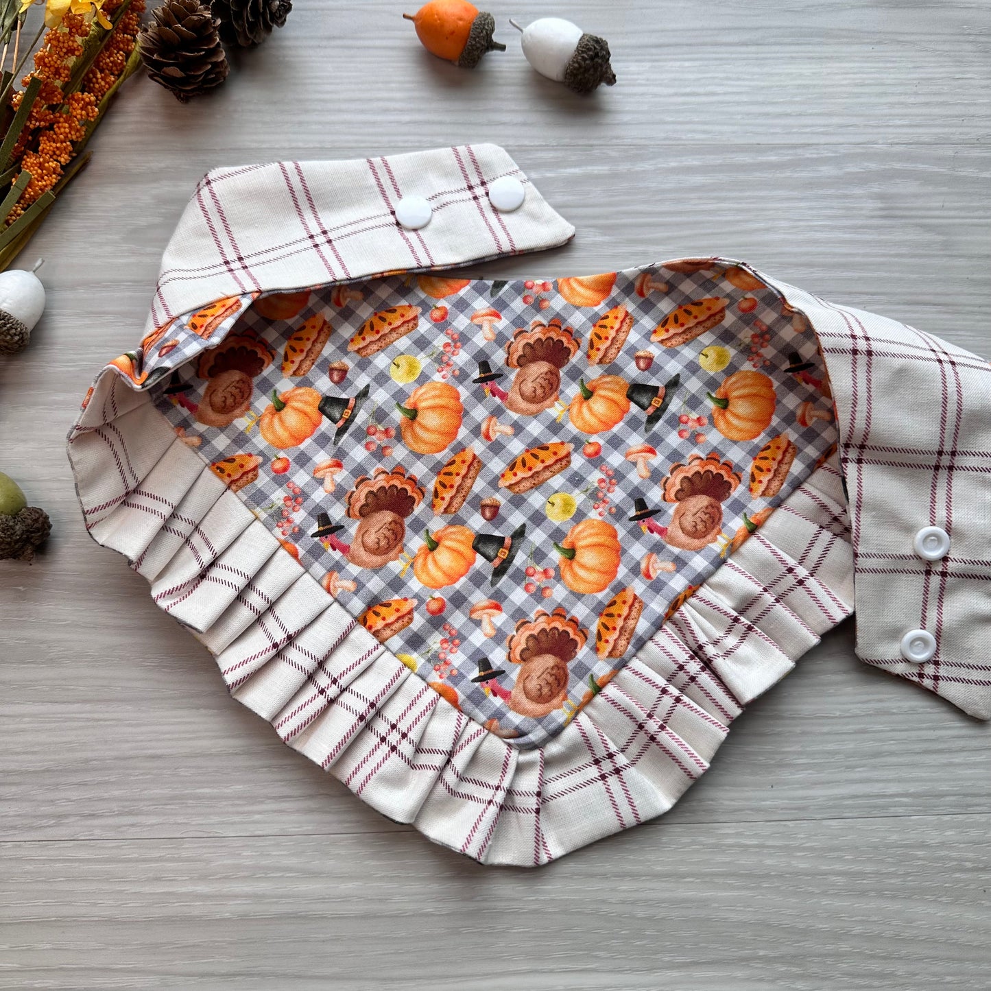 Pies and Turkey Fall Dog Bandana with Ruffle