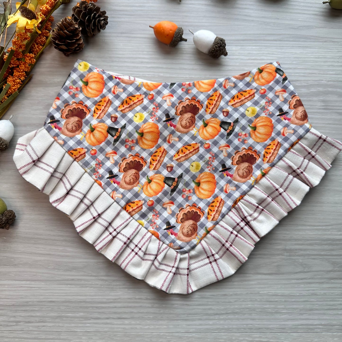 Pies and Turkey Fall Dog Bandana with Ruffle