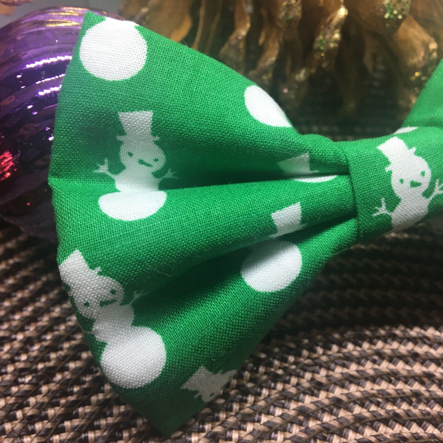 Christmas green and white snowman Bow Tie, Dog Accessories, Dog Clothe, Fall Dog Bow tie, Puppy Bow, Pet Scarf, Fall,