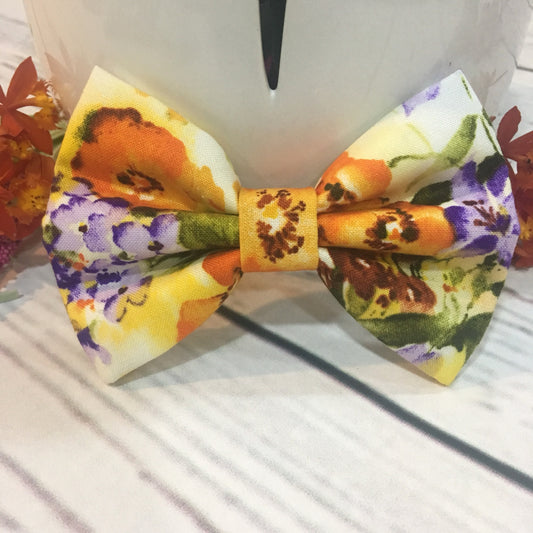 Yellow Floral Bow Tie, Dog Accessories, Dog Clothe, Dog Bow tie, Puppy Bow, Pet Scarf, spring bow
