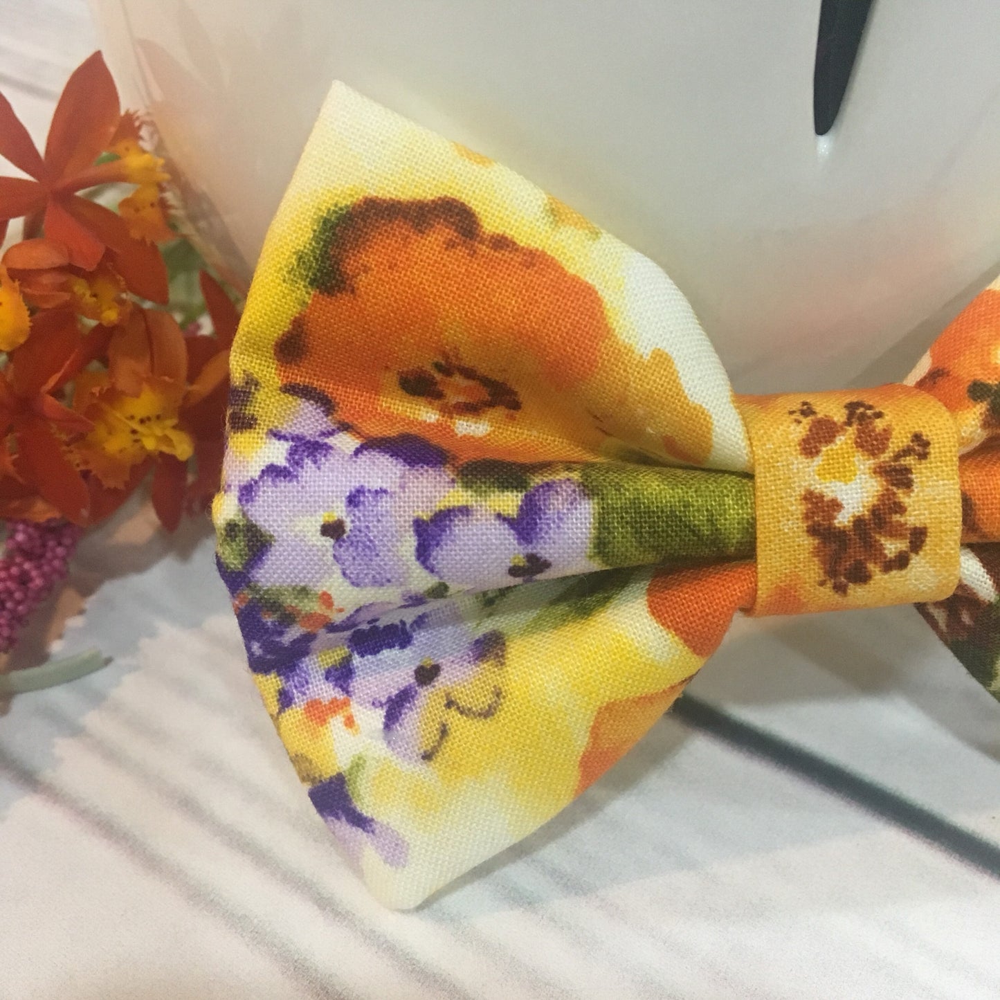 Yellow Floral Bow Tie, Dog Accessories, Dog Clothe, Dog Bow tie, Puppy Bow, Pet Scarf, spring bow