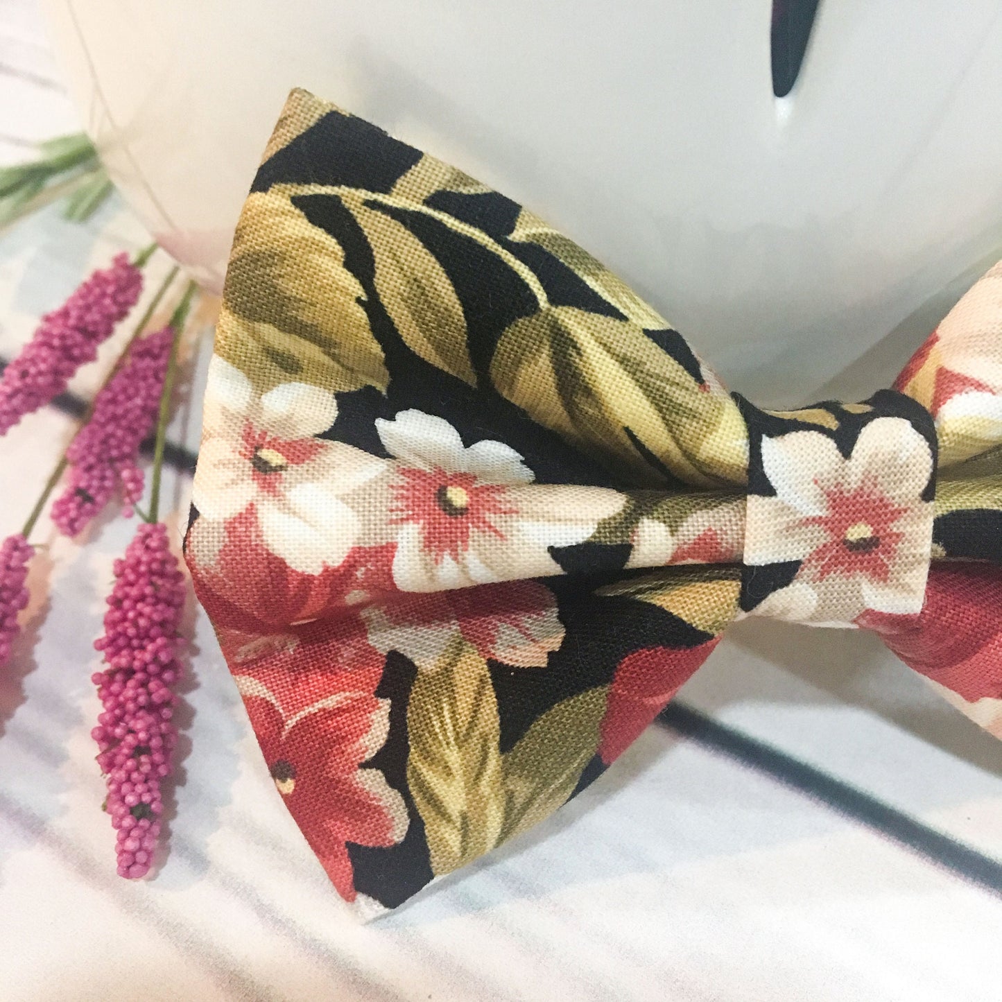 Floral Dog Bow Tie, Zinnia Print, Spring Pet Collar Accessory