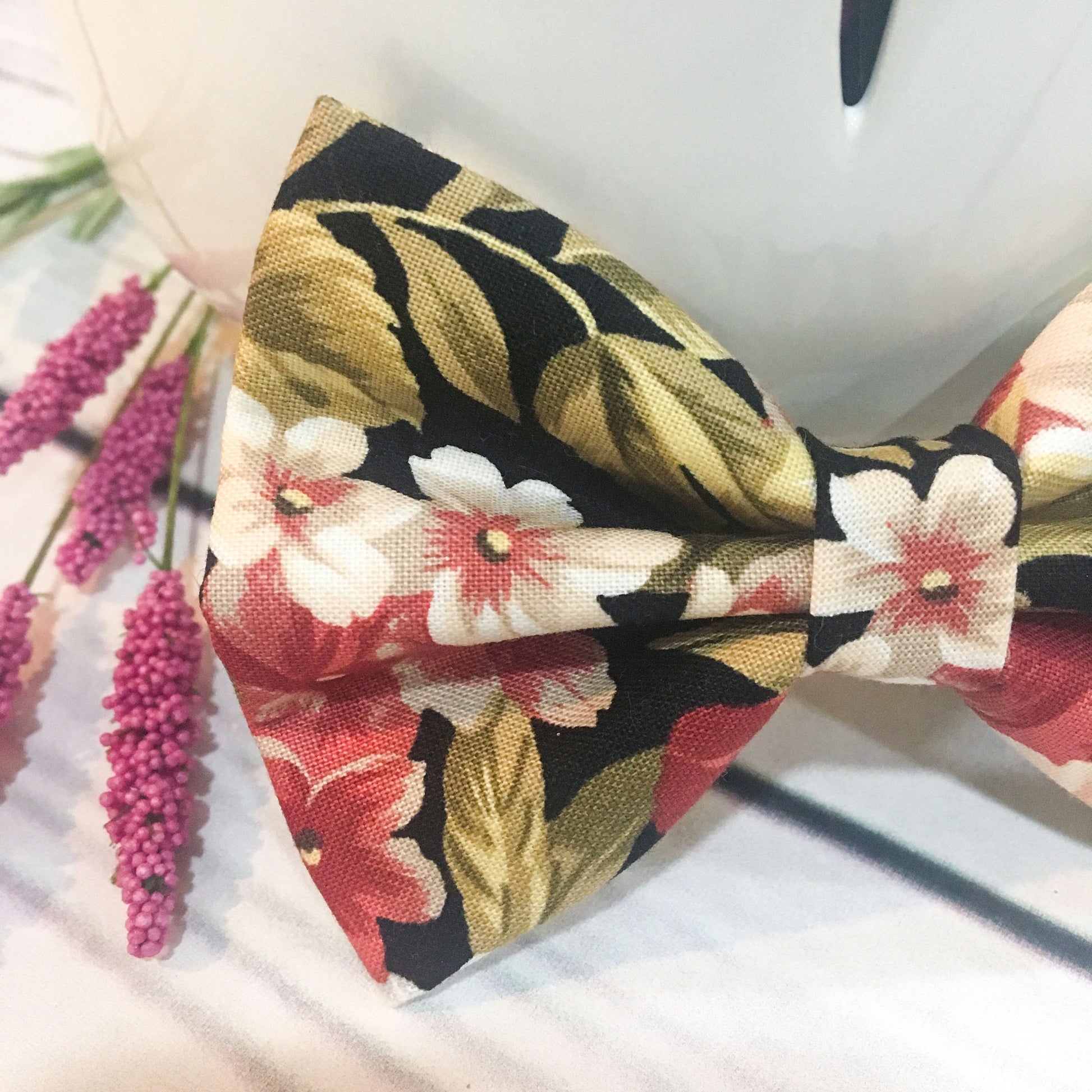 Floral Dog Bow Tie, Zinnia Print, Spring Pet Collar Accessory