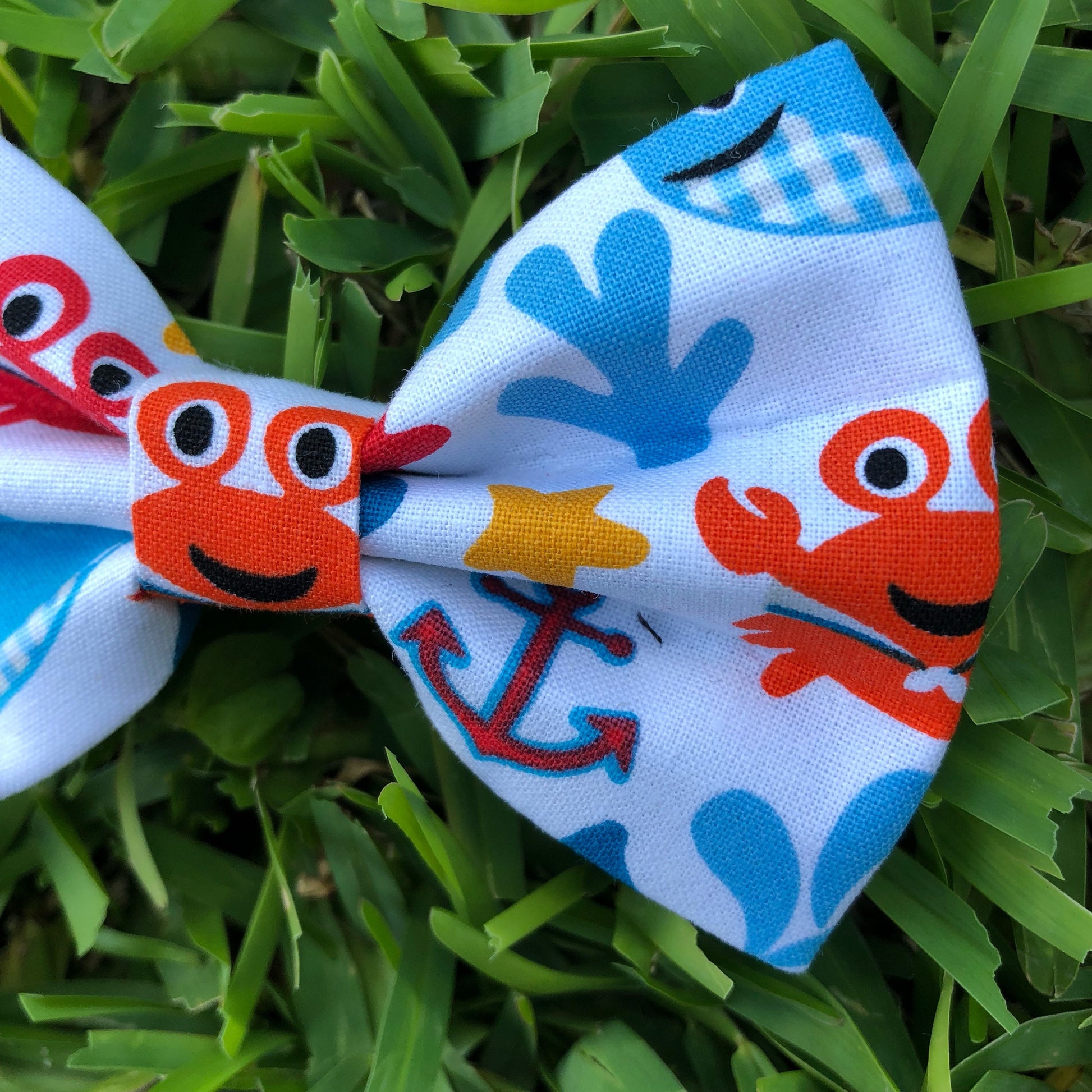 Crabs and Whales Dog Bow Tie, Nautical Puppy Accessory