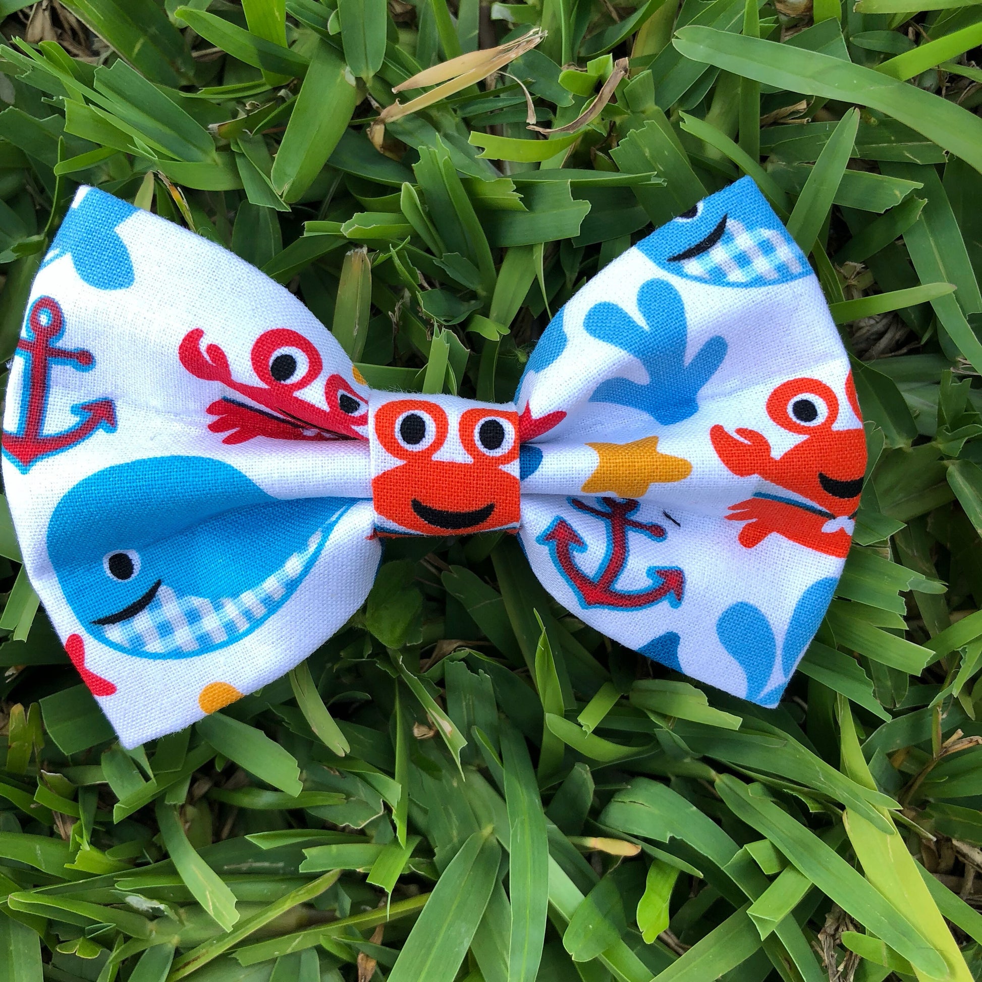 Crabs and Whales Dog Bow Tie, Nautical Puppy Accessory