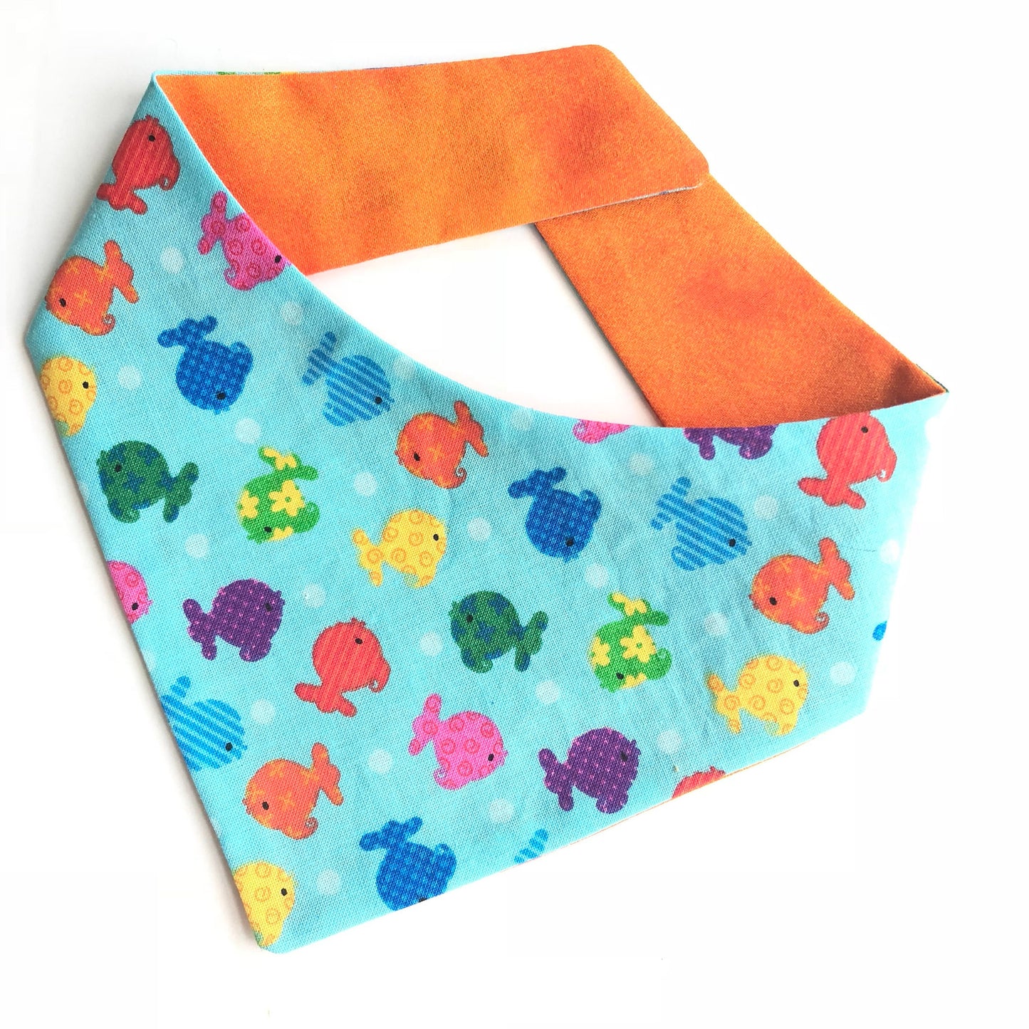 Fish Dog Bandana, Reversible Pet Neckerchief, Over the Collar, Snap On