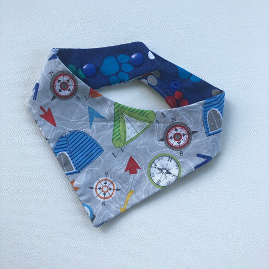 Reversible Hiking Dog Bandana, Camping Compass Print