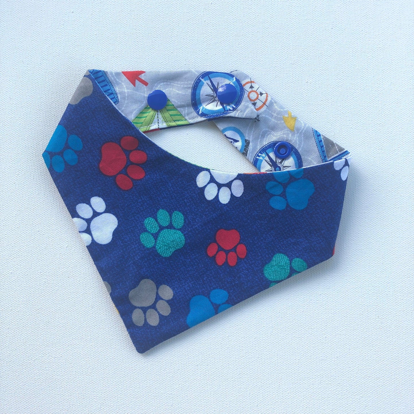 Reversible Hiking Dog Bandana, Camping Compass Print