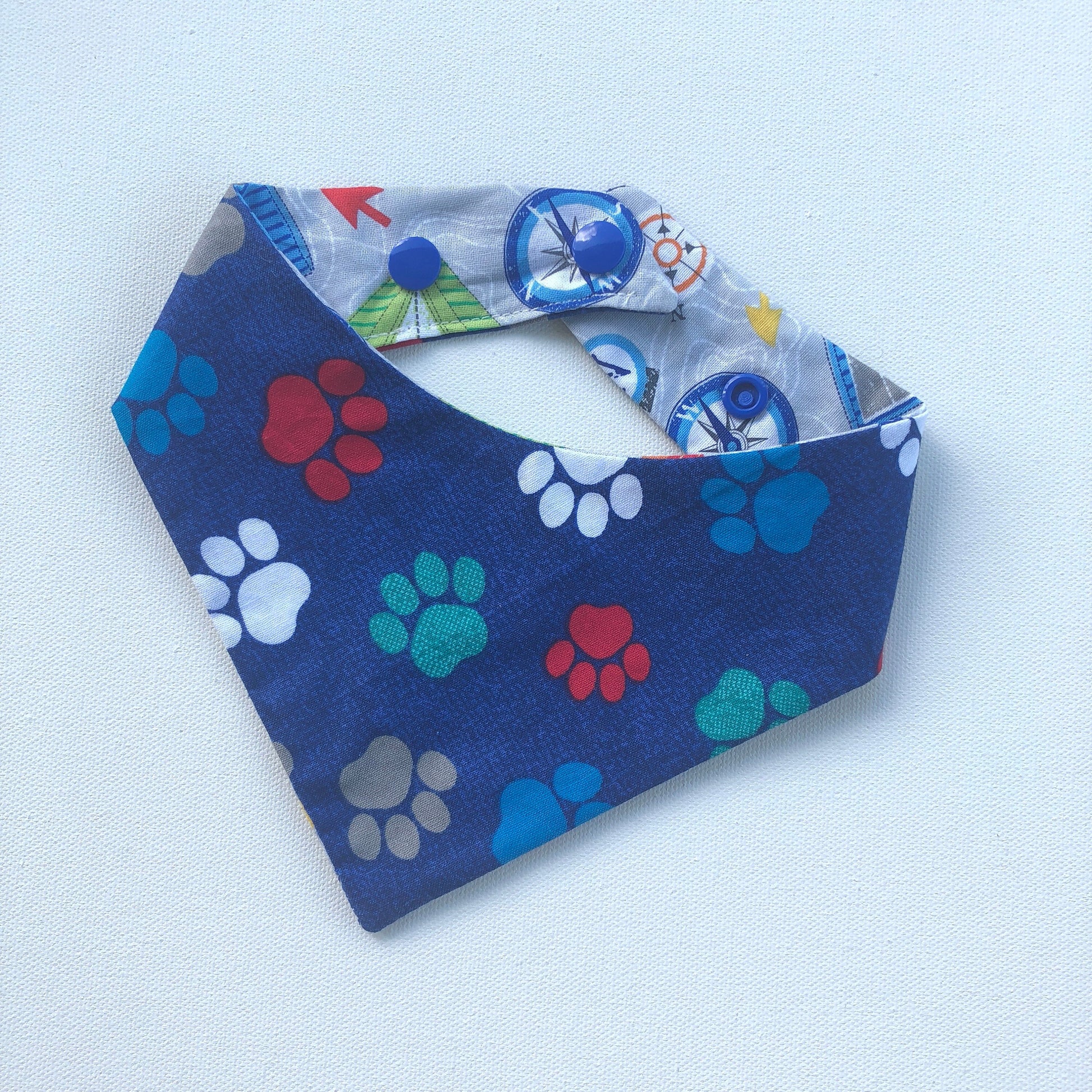 Reversible Hiking Dog Bandana, Camping Compass Print
