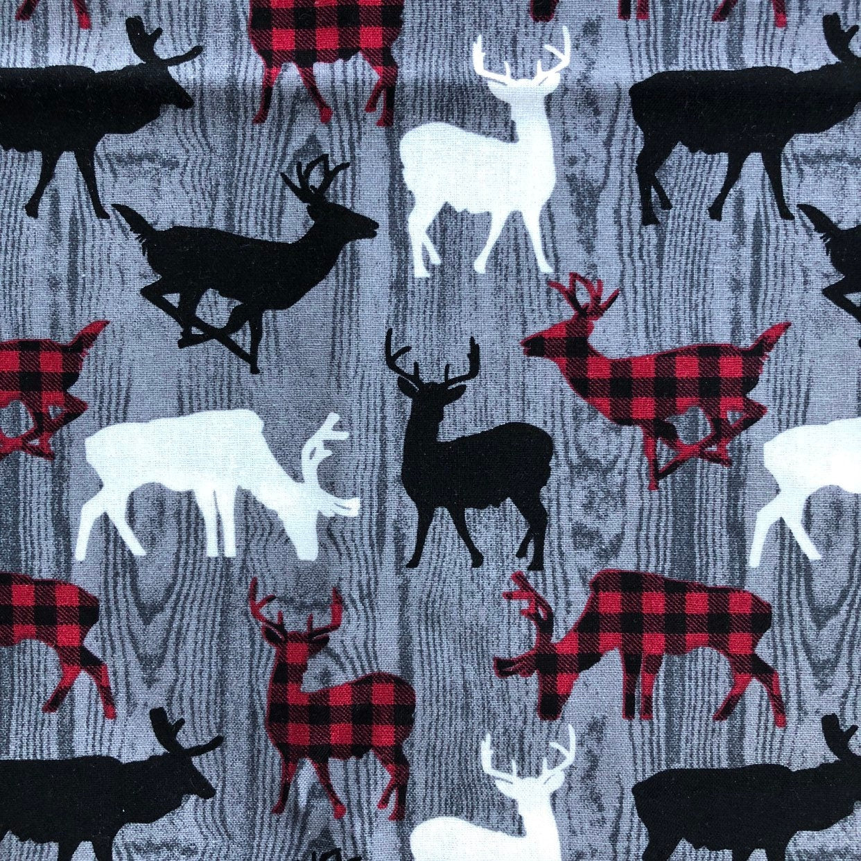 Christmas Dog Bandana, Plaid Deer, Reversible Over the Collar