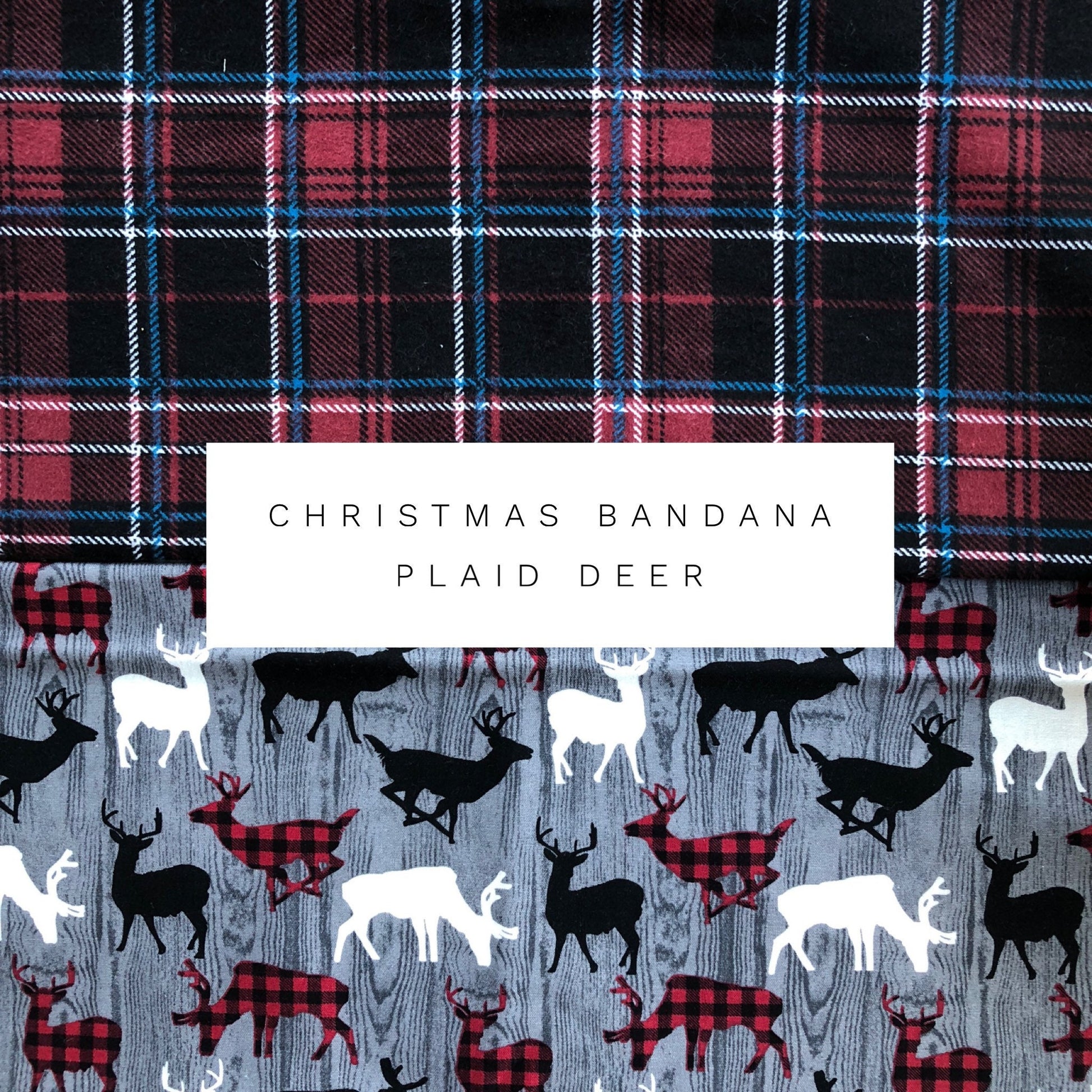 Christmas Dog Bandana, Plaid Deer, Reversible Over the Collar