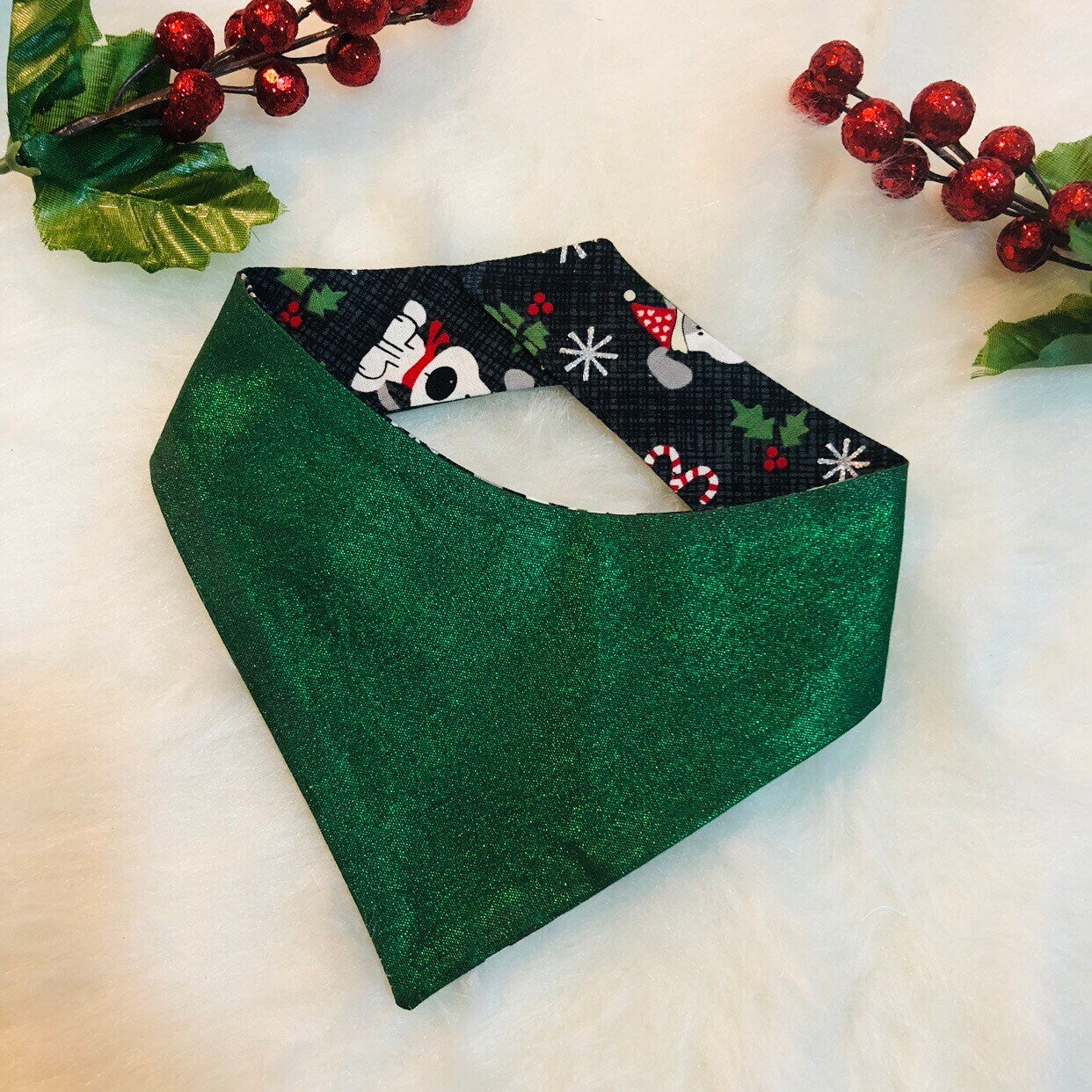 Reversible Christmas Dog Bandana, Over the Collar, Holiday Puppy Bandana