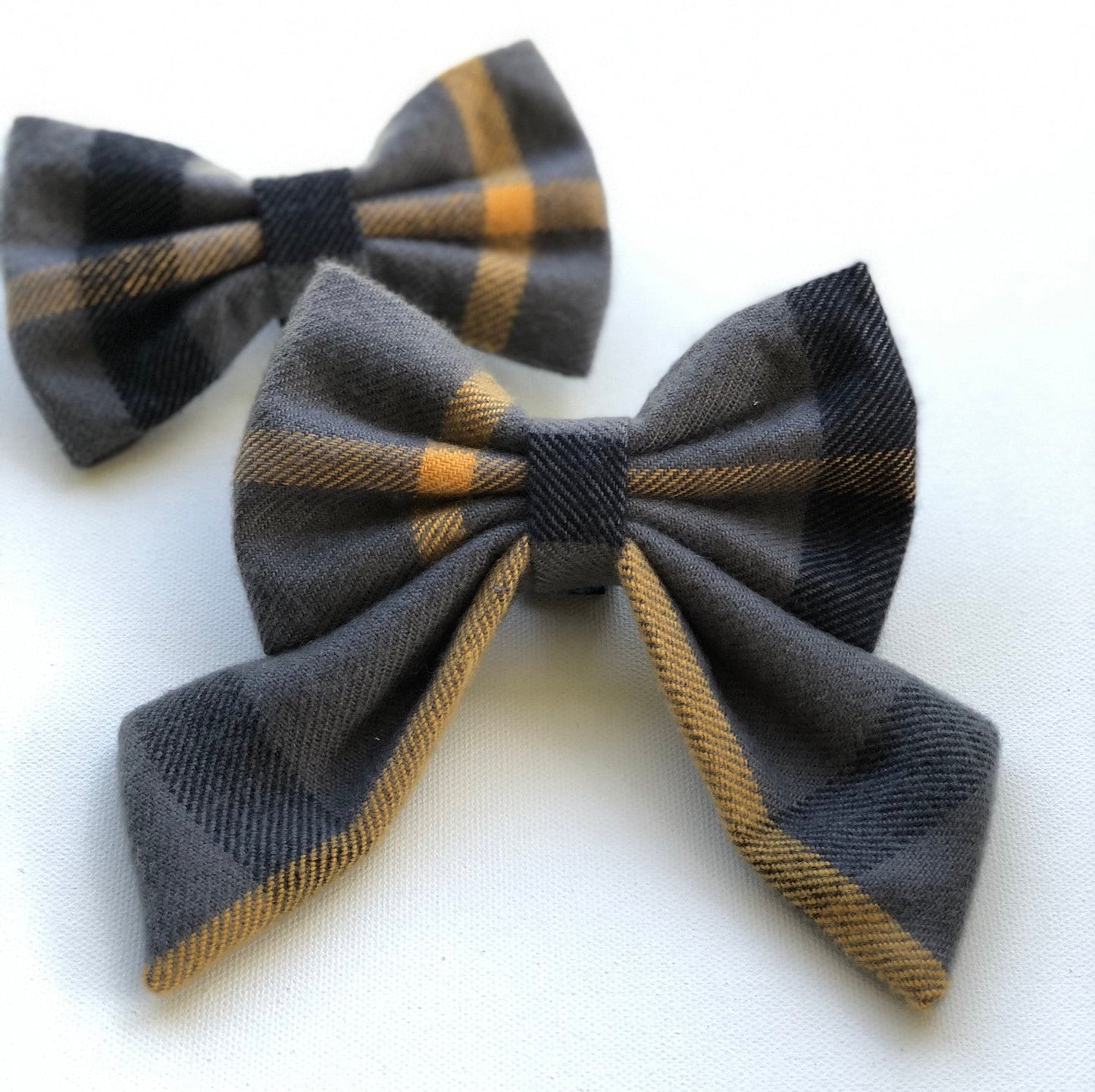 Gray and Yellow plaid Bow Tie, Dog Accessories, Dog Clothe, Dog Bow tie, Puppy Bow, Pet Scarf, flannel bow