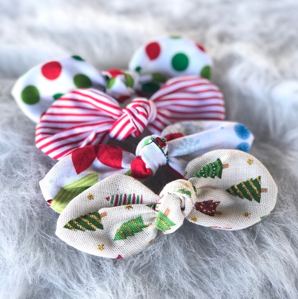 Christmas Dog Bow Clip, Holiday Cotton Hair Accessory