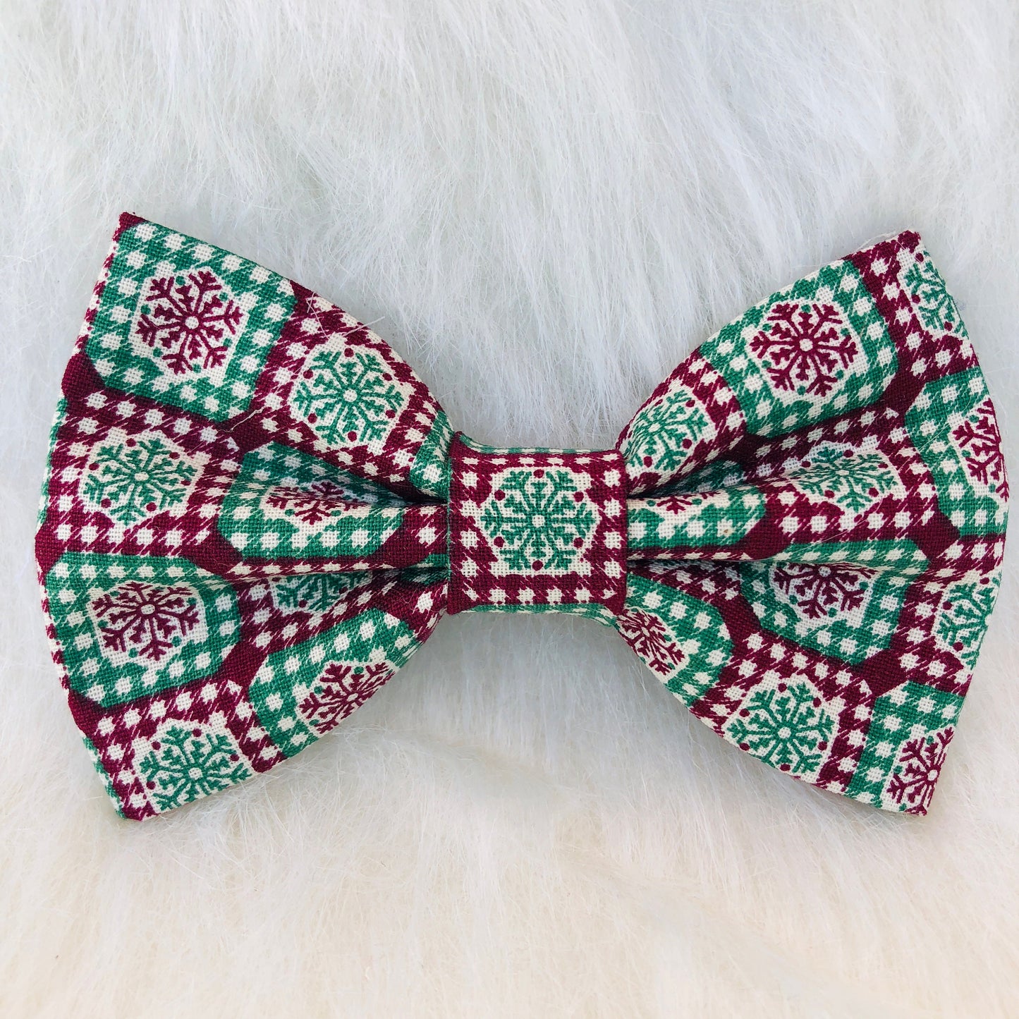 Green Burgundy Snowflake Dog Bowtie, Christmas Pet Bowtie