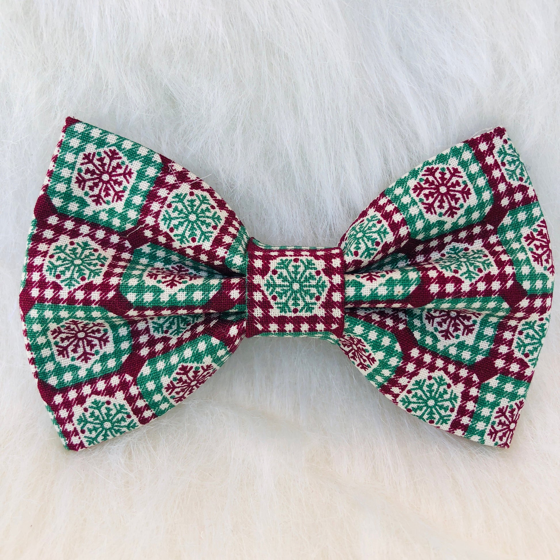 Green Burgundy Snowflake Dog Bowtie, Christmas Pet Bowtie