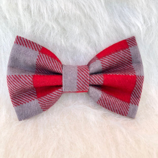 New! Grey and Red Dog Bowtie, Christmas Plaid Dog Accessories, Buffalo Dog Bowtie, Puppy Bow, Pet bowtie, bowties, Plaid dog bowtie,