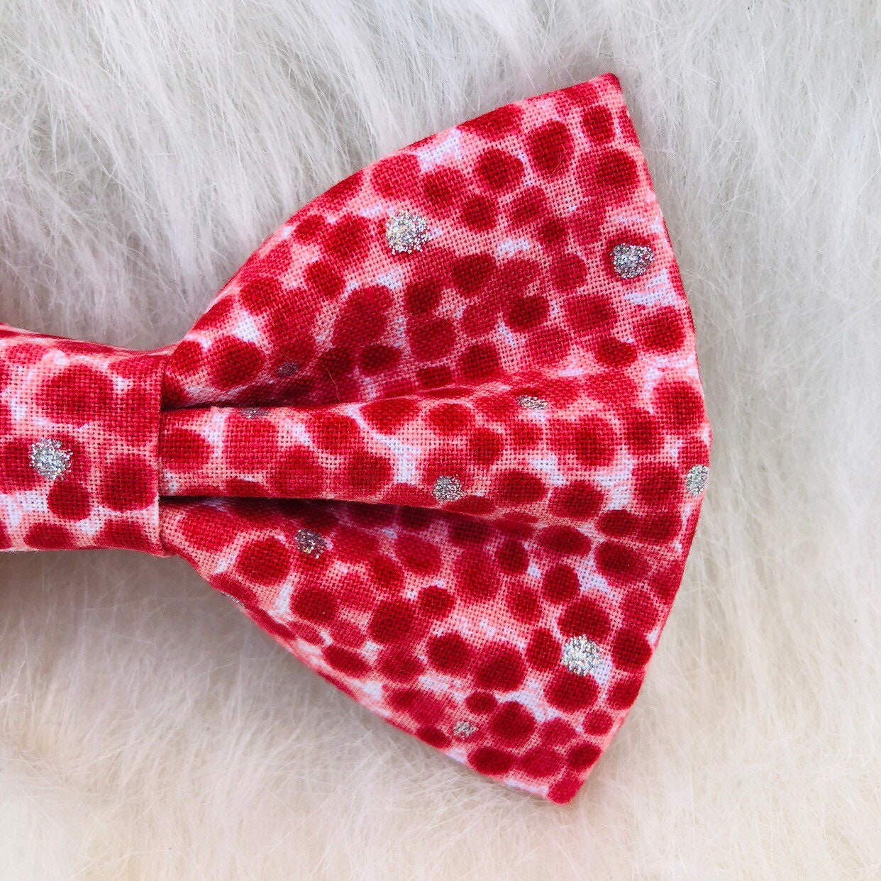 Pink Silver Glitter Dog Bowtie, Christmas Puppy Collar Bow