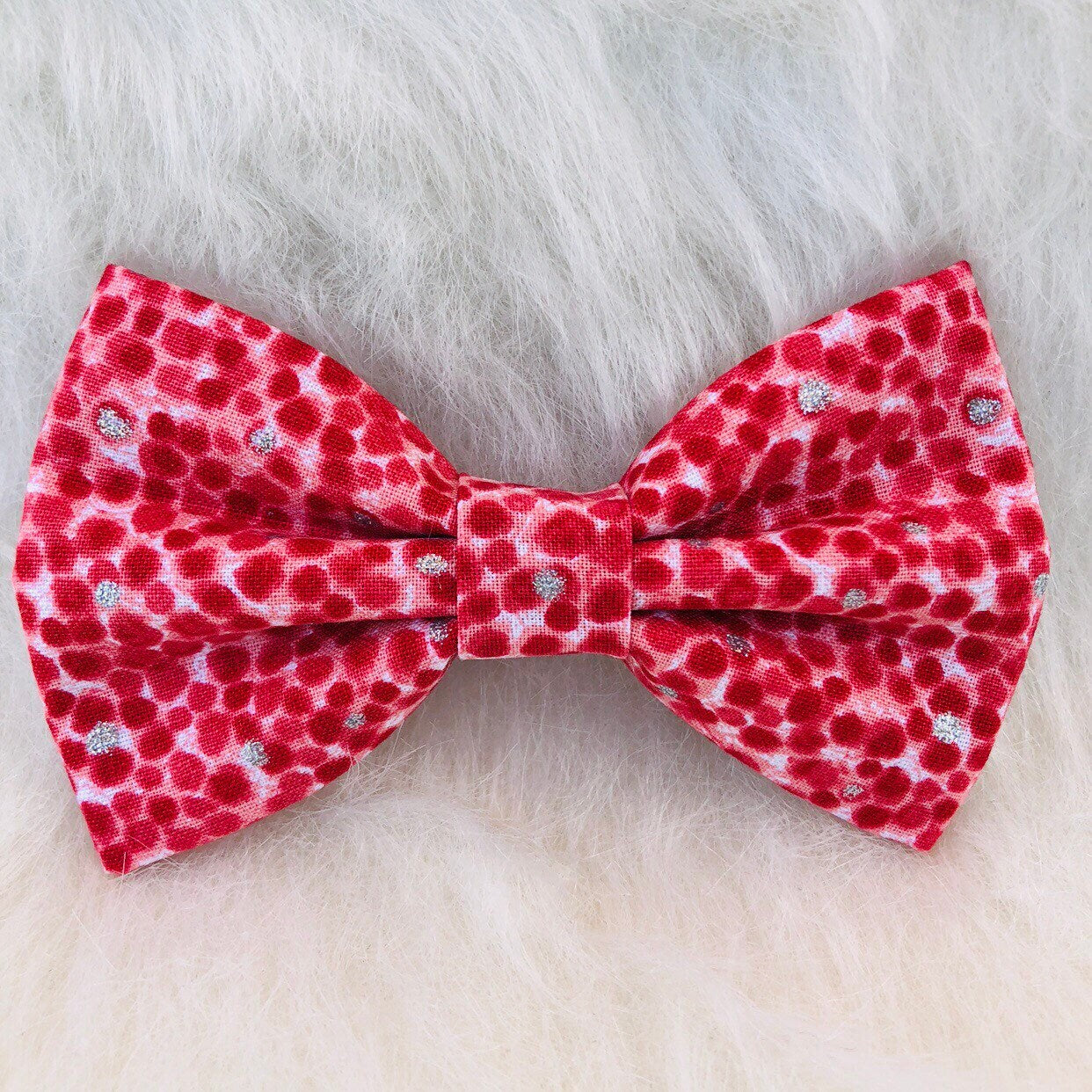 Pink Silver Glitter Dog Bowtie, Christmas Puppy Collar Bow